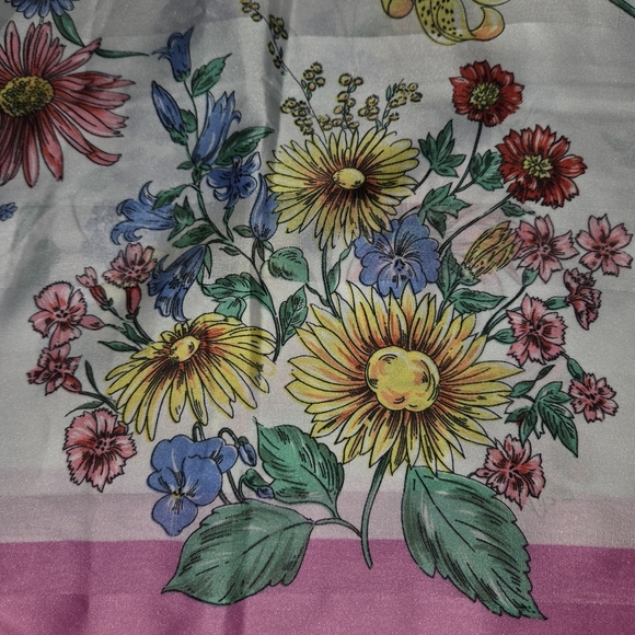 Franco Laurenti Scarf Butterfly Flowers Pink Boarder Made In Italy - Picture 4 of 5